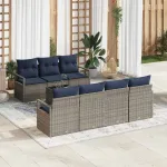 Set de canapea cu pernă Manual 8 pcs Gri poliratan GartenMobel Dekor