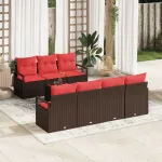 Set de canapea cu pernă Manual 8 pcs Maro și roșu poliratan GartenMobel Dekor