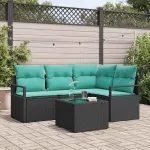 Set de canapea cu pernă 5 pcs Negru poliratan GartenMobel Dekor