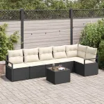 Set de canapea cu pernă 7 pcs Negru poliratan GartenMobel Dekor