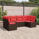 Set de canapea cu pernă 6 pcs Maro Poli Rattan GartenMobel Dekor