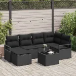 Set de canapea cu pernă 7 pcs Negru poliratan GartenMobel Dekor
