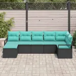 Set de canapea cu pernă 7 pcs Negru poliratan GartenMobel Dekor