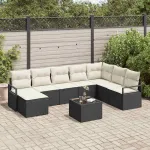 Set de canapea cu pernă 9 pcs Negru poliratan GartenMobel Dekor