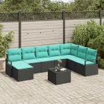 Set de canapea cu pernă 9 pcs Negru poliratan GartenMobel Dekor