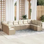 Set de canapea cu pernă 10 pcs Bej poliratan GartenMobel Dekor