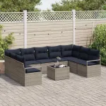 Set de canapea cu pernă 10 pcs Gri poliratan GartenMobel Dekor