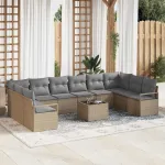 Set de canapea cu pernă 11 pcs Bej poliratan GartenMobel Dekor