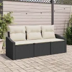 Set de canapea cu pernă 3 pcs Negru poliratan GartenMobel Dekor