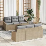 Set de canapea cu pernă 7 pcs Beige și gri deschis poliratan GartenMobel Dekor