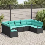 Set de canapea cu pernă 9 pcs Negru poliratan GartenMobel Dekor