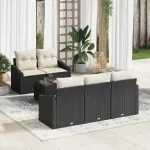 Set de canapea cu pernă Manual 6 pcs Negru și Crem poliratan GartenMobel Dekor