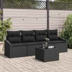 Set de canapea cu pernă Manual cu pernă 5 pcs Negru poliratan GartenMobel Dekor