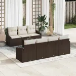 Set de canapea cu pernă cu pernă 8 pcs Maro și Crem poliratan GartenMobel Dekor