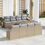 Set de canapea cu pernă 9 pcs Beige și gri deschis poliratan GartenMobel Dekor