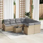 Set de canapea cu pernă 9 pcs Beige și gri deschis poliratan GartenMobel Dekor