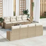 Set de canapea cu pernă Manual 9 pcs Bej și crem poliratan GartenMobel Dekor