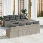 Set de canapea cu pernă Manual 9 pcs Gri deschis poliratan GartenMobel Dekor