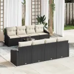 Set de canapea cu pernă Manual 9 pcs Negru și Crem poliratan GartenMobel Dekor