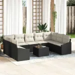 Set de canapea cu pernă 10 pcs Negru poliratan GartenMobel Dekor