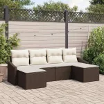Set de canapea cu pernă 6 pcs Maro poliratan GartenMobel Dekor