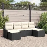 Set de canapea cu pernă 6 pcs Negru poliratan GartenMobel Dekor