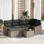 Set de canapea cu pernă 7 pcs Gri poliratan GartenMobel Dekor