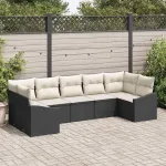 Set de canapea cu pernă 7 pcs Negru poliratan GartenMobel Dekor