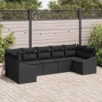 Set de canapea cu pernă 7 pcs Negru poliratan GartenMobel Dekor