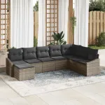 Set de canapea cu pernă 8 pcs Gri poliratan GartenMobel Dekor
