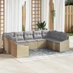 Set de canapea cu pernă 9 pcs Bej poliratan GartenMobel Dekor