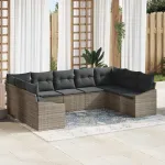 Set de canapea cu pernă 9 pcs Gri poliratan GartenMobel Dekor