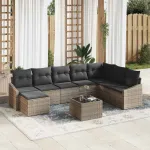 Set de canapea cu pernă 9 pcs Gri poliratan GartenMobel Dekor