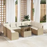 Set de canapele pentru grădină cu pernă 10 pcs Bej Rattan poli GartenMobel Dekor