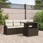Set de canapele pentru grădină cu pernă 5 pcs Maro Rattan poli GartenMobel Dekor