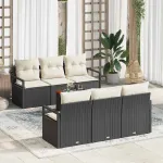 Set de canapele pentru grădină cu pernă 7 pcs Negru poliratan GartenMobel Dekor