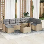 Set de canapele pentru grădină cu pernă 9 pcs Bej Rattan poli GartenMobel Dekor