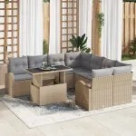 Set de canapele pentru grădină 9 pcs Bej poliratan GartenMobel Dekor