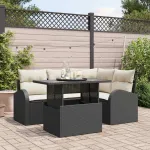 Set de canapele pentru grădină cu pernă 5 pcs Negru Rattan poli GartenMobel Dekor