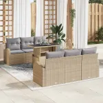 Set de canapele pentru grădină cu pernă 7 pcs Bej Rattan poli GartenMobel Dekor