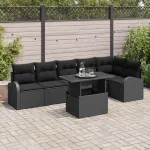 Set de canapele pentru grădină cu pernă 7 pcs Negru poliratan GartenMobel Dekor