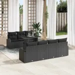 Set de canapele pentru grădină cu pernă 8 pcs Negru Rattan poli GartenMobel Dekor