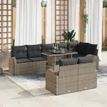 Set de canapele pentru grădină cu pernă 9 pcs Gri poliratan GartenMobel Dekor