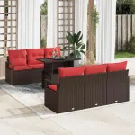 Set de canapele pentru grădină 7 pcs Maro și roșu poliratan GartenMobel Dekor