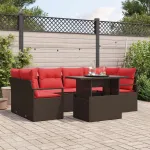 Set de canapele pentru grădină 7 pcs maro și roșu poliratan GartenMobel Dekor