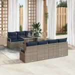 Set de canapele pentru grădină 8 pcs Gri și albastru marin GartenMobel Dekor
