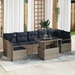 Set de canapele pentru grădină 8 pcs gri și bleumarin poliratan GartenMobel Dekor