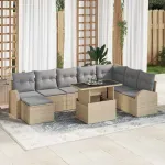 Set de canapele pentru grădină 9 pcs bej și gri deschis GartenMobel Dekor
