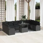 Set de canapele pentru grădină cu pernă 11 pcs Negru poliratan GartenMobel Dekor