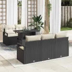 Set de canapele pentru grădină cu pernă 6 pcs Negru poliratan GartenMobel Dekor